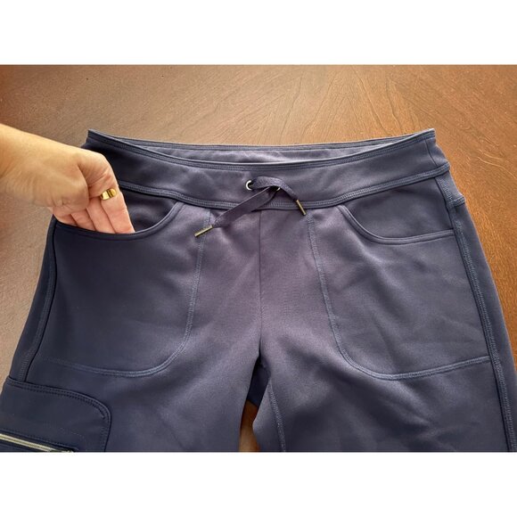 Athleta Wide Leg Utility Fleece Lined Sweatpants in Navy Blue Size Small Tall - Picture 5 of 15